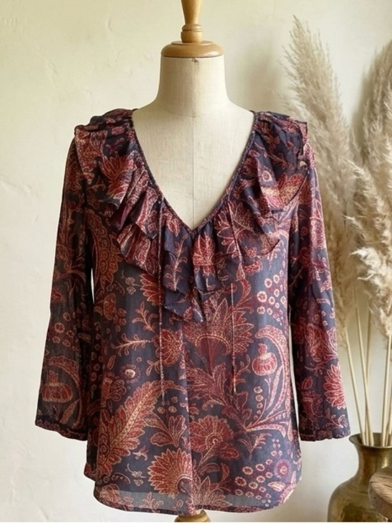 Lauren by Ralph Lauren Tops - Ralph Lauren Ruffle Collar Paisley Blouse | Boho Chic Cottagecore | Size Large
